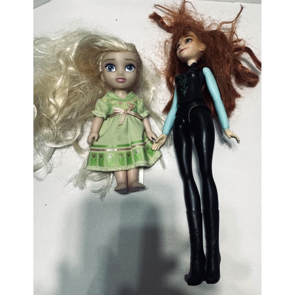 Disney Frozen Anna 11" & Baby Elsa 6" Doll Lot Princesses Messy Hair